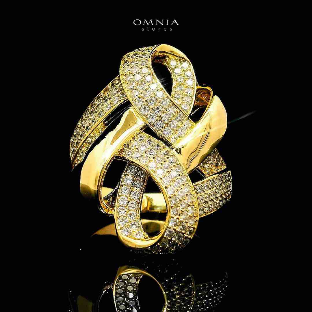 Omnia Kaifa 18k Gold Plated Ring With Rhodium Plated In High Quality Zircon Stone