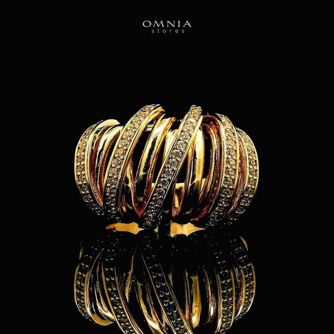 Omnia Zarifa 18k Gold Plated Ring With Rhodium Plated In High Quality Zircon Stone