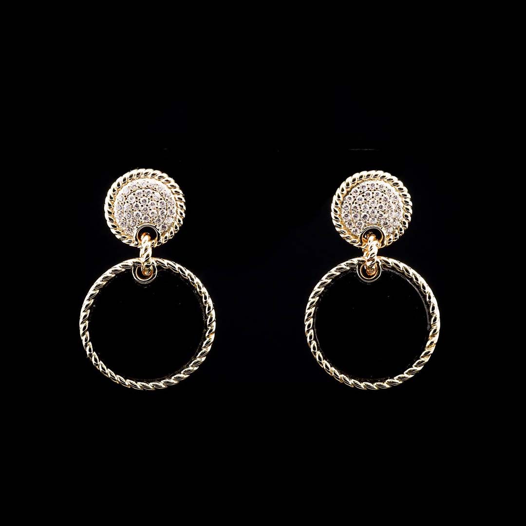 Omnia Elena Black Agate Stone Earrings in High Quality Zircon Stone in Rhodium Plated