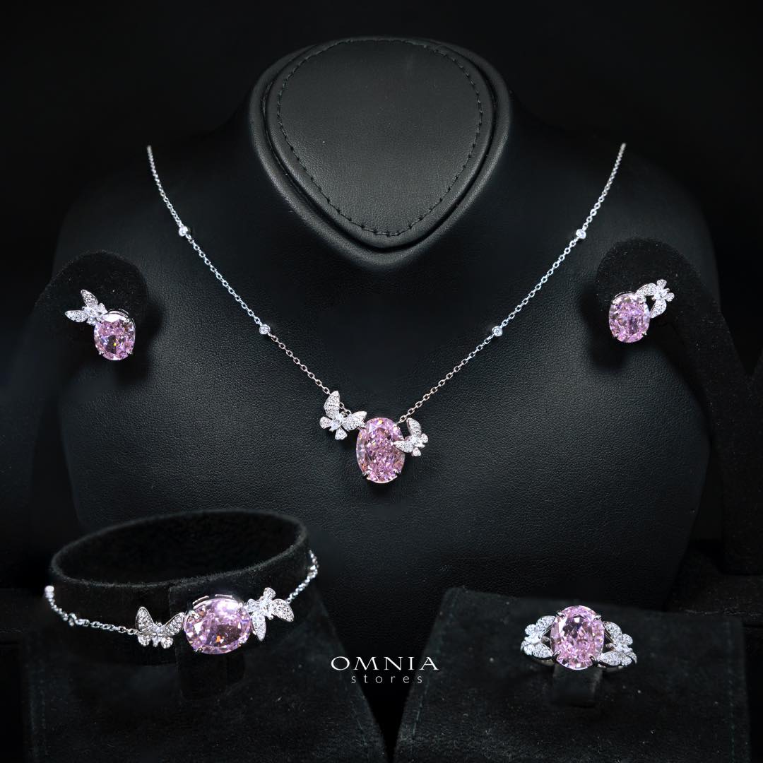 Omnia Maysun Pink Full Set In 925 Silver High Quality Simulated Diamonds - Image 3