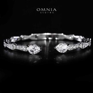 Omnia Aqeelah White Silver Bangle With High Quality Certified Lab Crafted Stones In 925 Silver