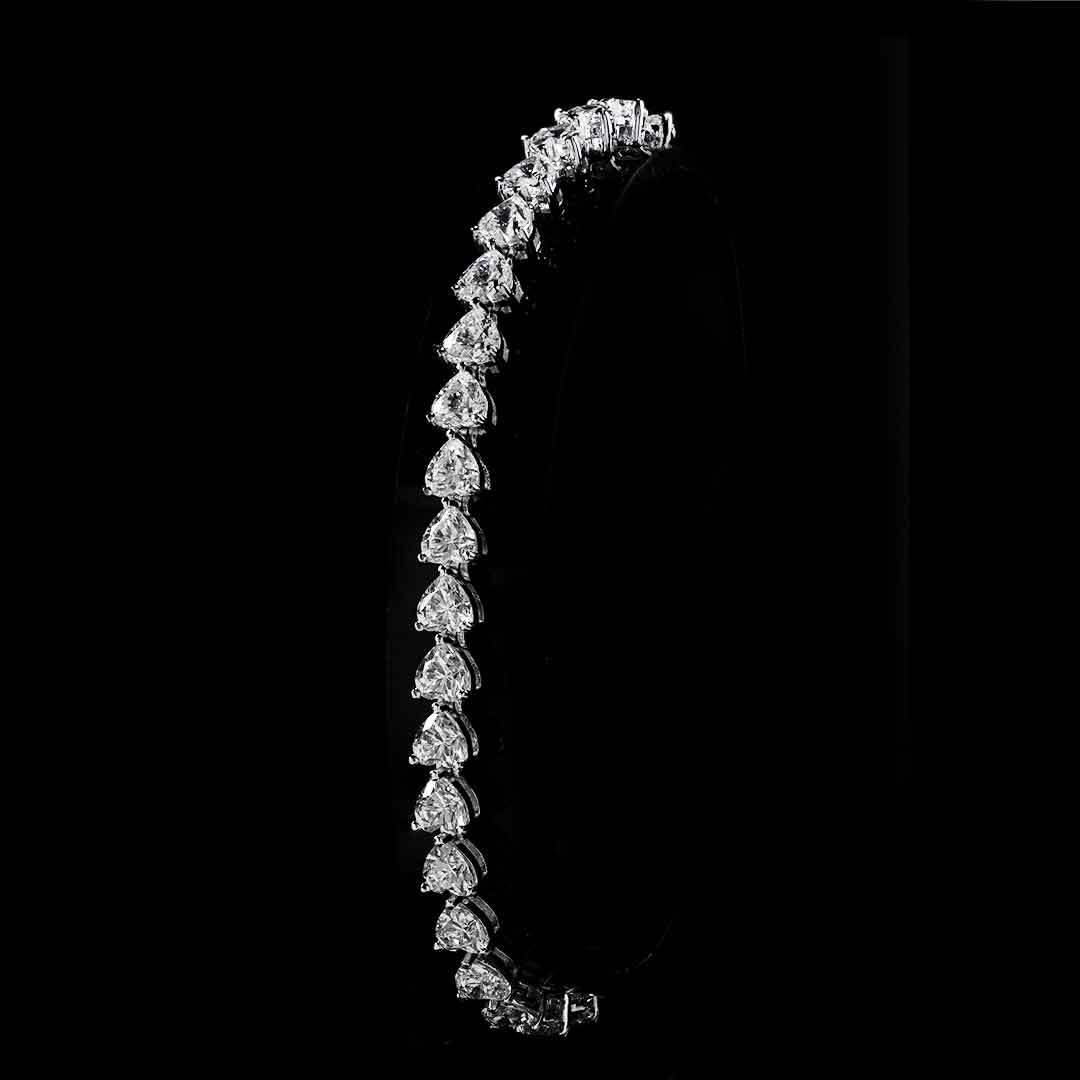 Omnia Azza Heart White Silver Bracelet With High Quality Certified Lab Crafted Stones In 925 Silver - Image 2