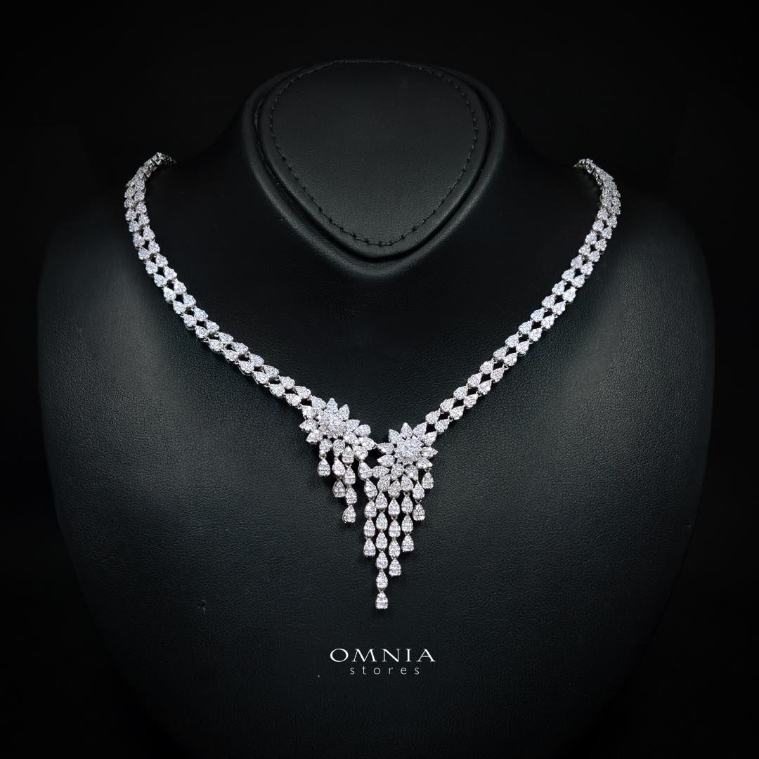 Omnia Nuha White Bridal Full Set in 925 Silver High Quality Simulated Diamonds - Image 2