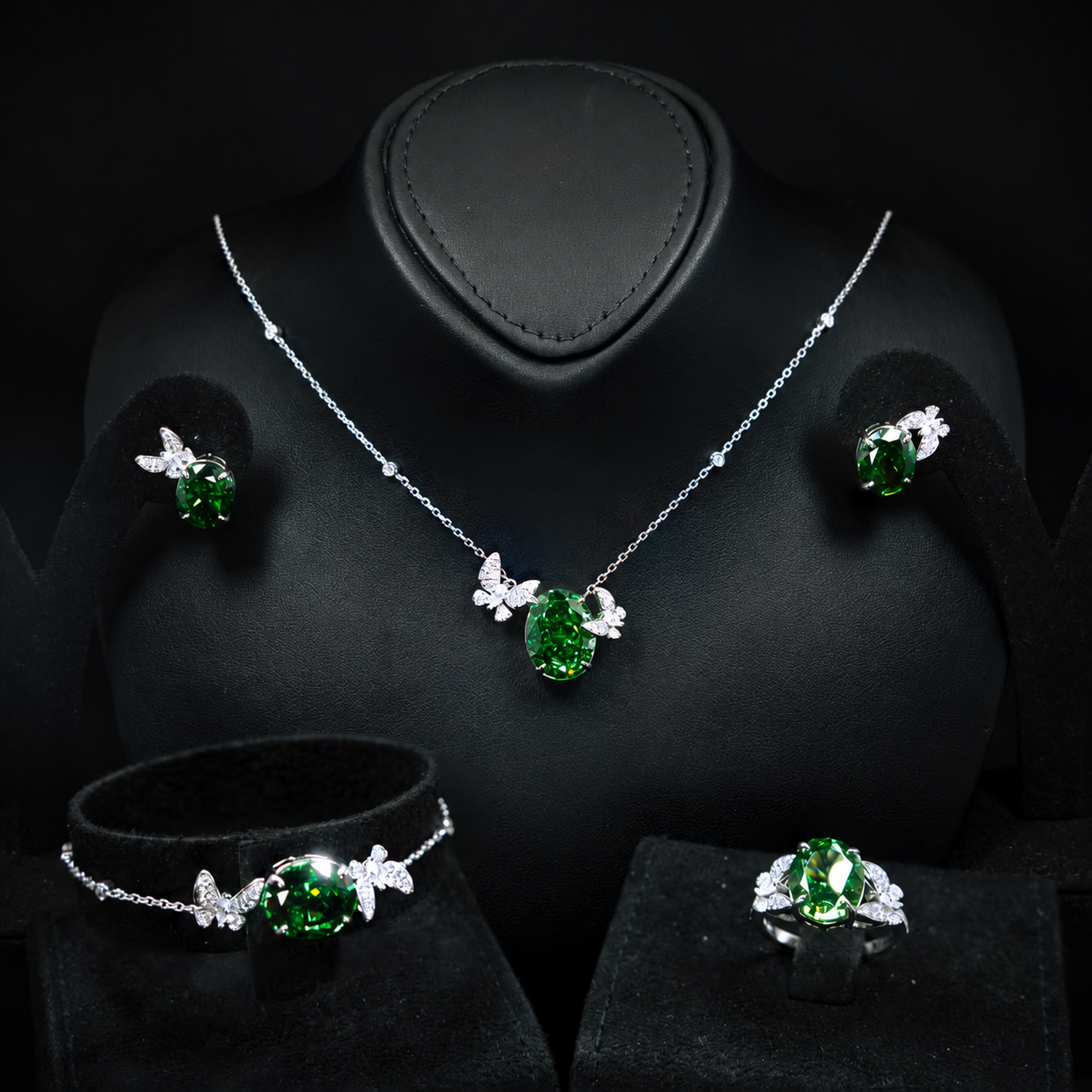Omnia Maysun Green Full Set In 925 Silver High Quality Simulated Diamonds