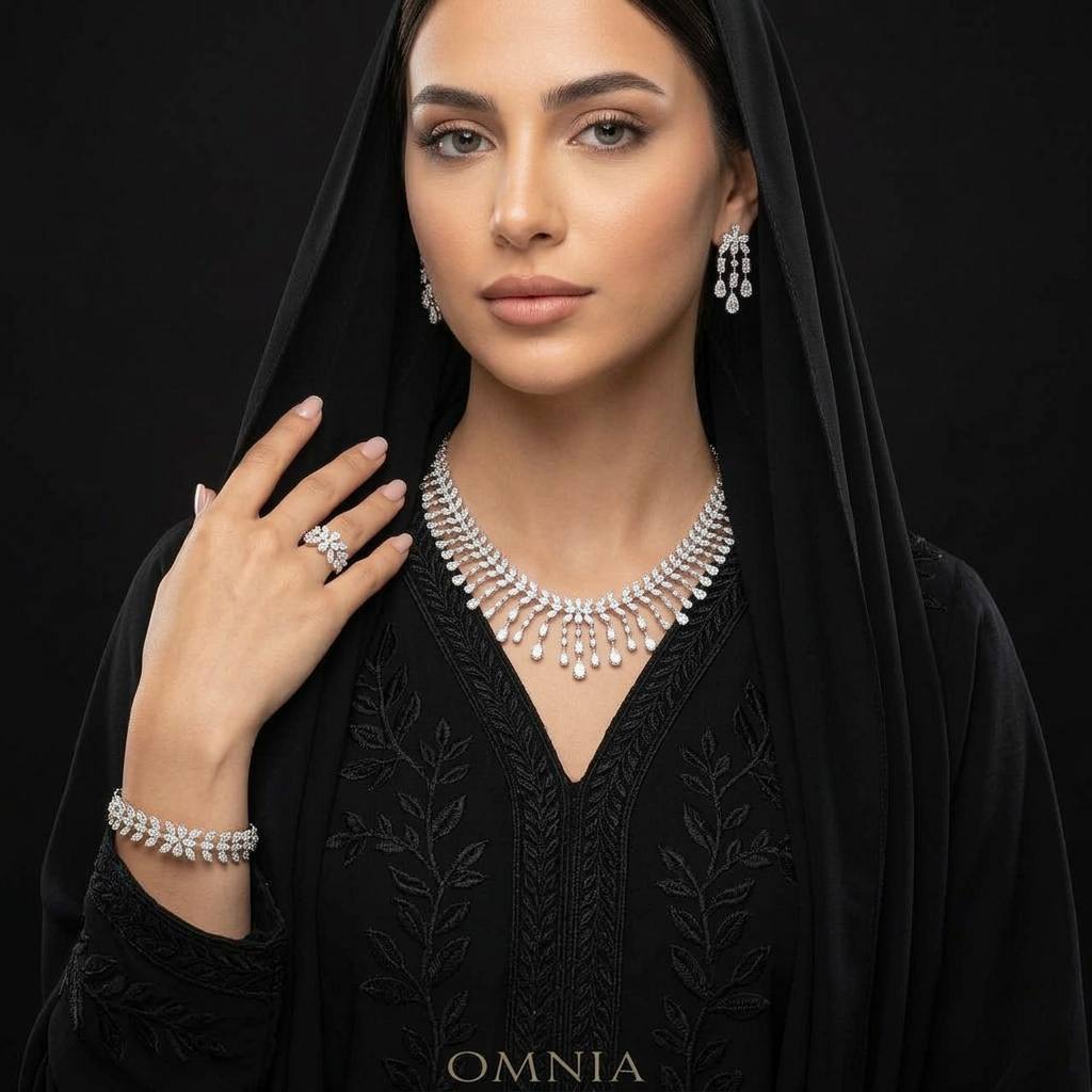 Omnia Fawziya White Bridal Full Set in 925 Silver High Quality Simulated Diamonds - Image 2