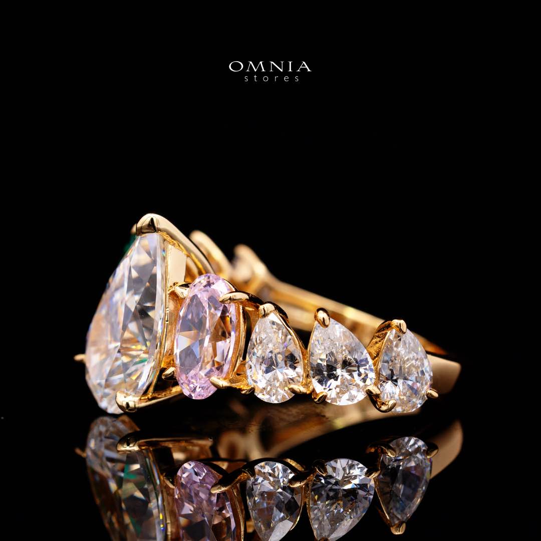 Omnia Aqila Multi Color Gold Ring In 925 Silver High Quality Certified Lab Crafted Pear Stones 9.5crt - Image 2