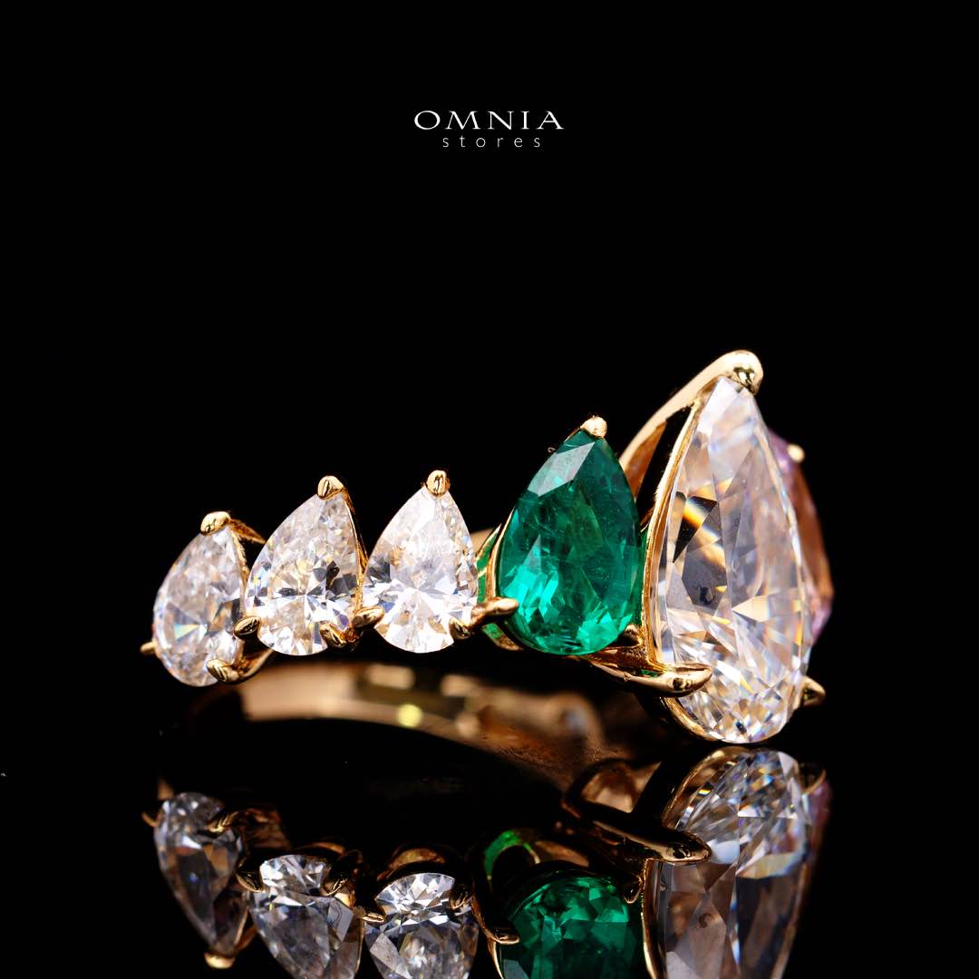 Omnia Aqila Multi Color Gold Ring In 925 Silver High Quality Certified Lab Crafted Pear Stones 9.5crt - Image 3