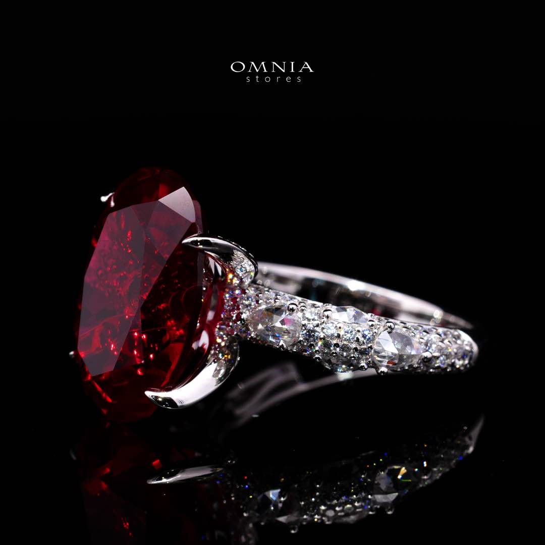 Omnia Hidaya Red Silver Ring In 925 Silver High Quality Lab Crafted Stones - Image 2