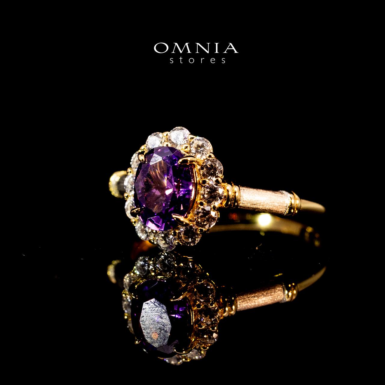 Omnia Amalya Flower Purple Gold Ring In 925 Silver High Quality Lab Crafted Stones - Image 2