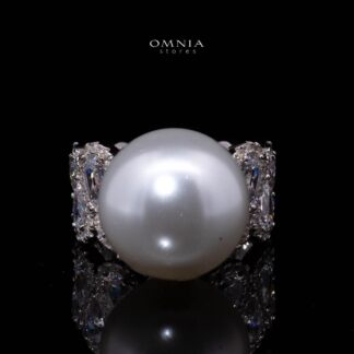 Omnia Salima Pearl White Silver Ring In 925 Silver High Quality Certified Lab Crafted Stones