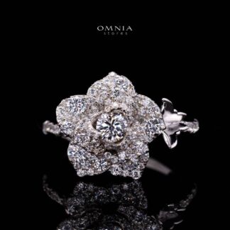 Omnia Haniya White Rose Ring In 925 Silver High Quality Certified Lab Crafted Stones