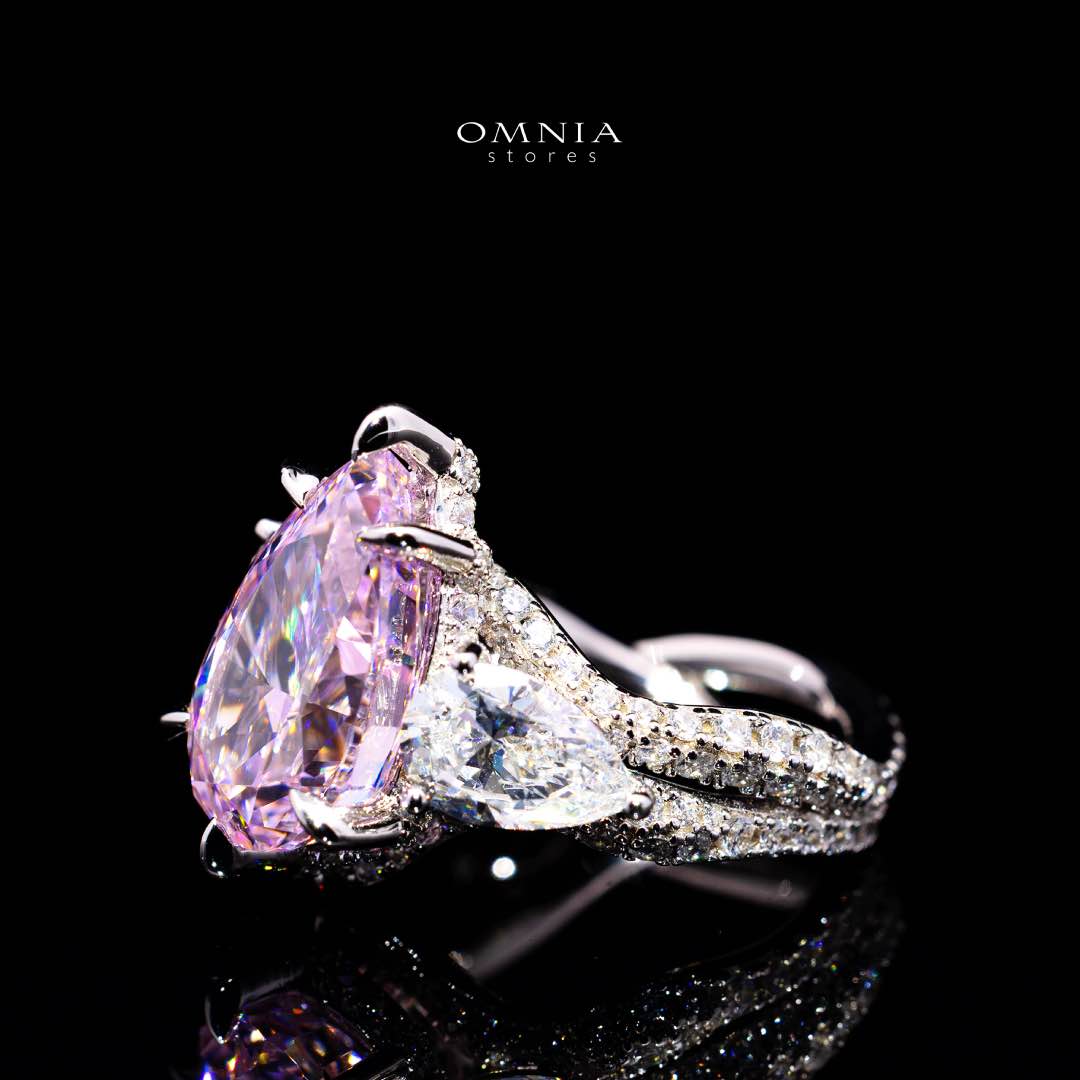 Omnia Fayruz Pink and White Silver Ring With High Quality Certified Lab Crafted Stones In 925 Silver - Image 2