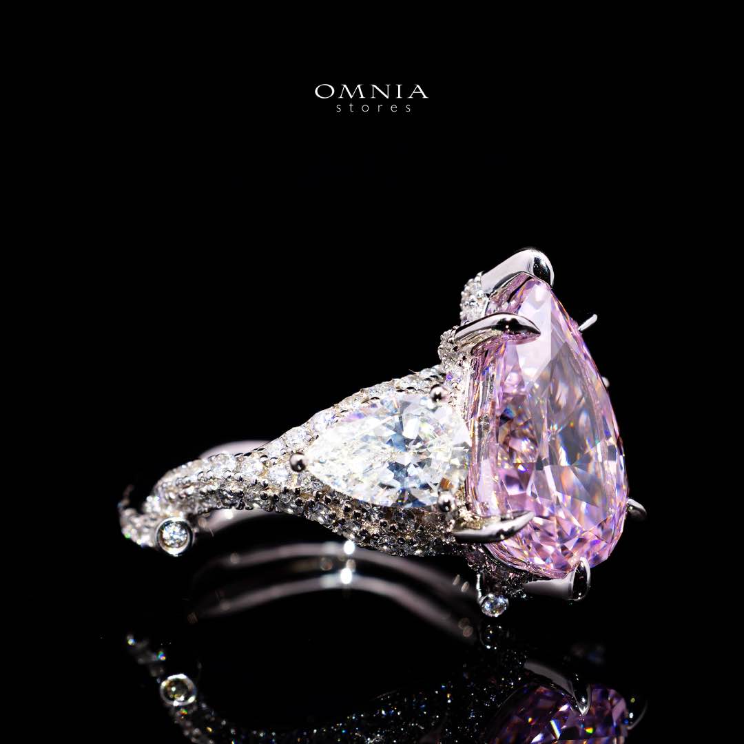 Omnia Fayruz Pink and White Silver Ring With High Quality Certified Lab Crafted Stones In 925 Silver - Image 3
