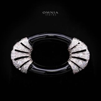 Omnia Najiya Classic Black Silver Brooch in 925 Silver In High Quality Simulated Diamonds