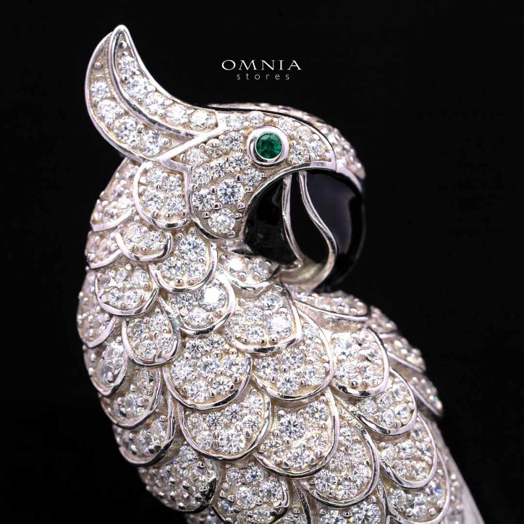 Omnia Najeeba White Pearl Bird Silver Brooch in 925 Silver In High Quality Simulated Diamonds - Image 2