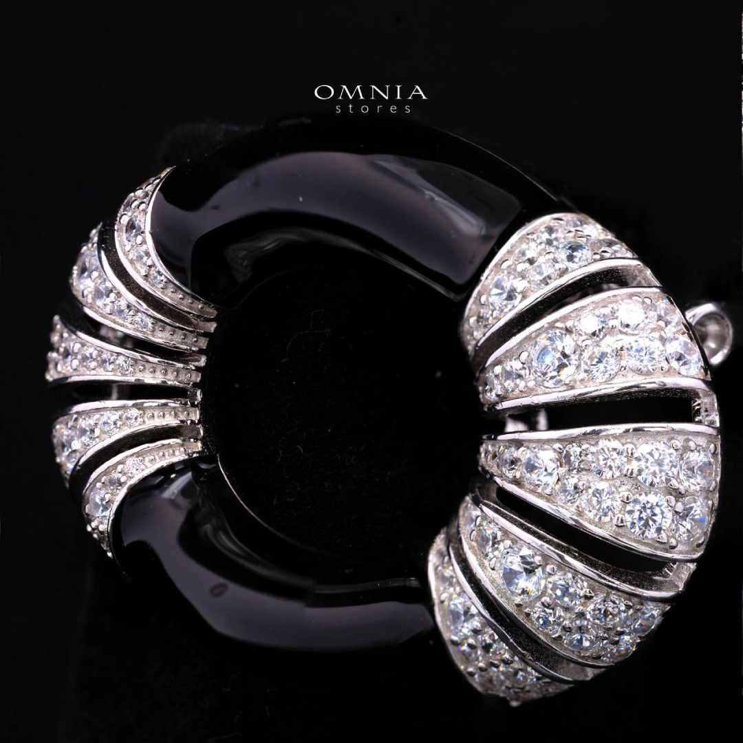 Omnia Najiya Classic Black Silver Brooch in 925 Silver In High Quality Simulated Diamonds - Image 2