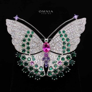 Omnia Nafisa Multi Color Butterfly Silver brooch in 925 Silver High Quality Simulated Diamonds Stones