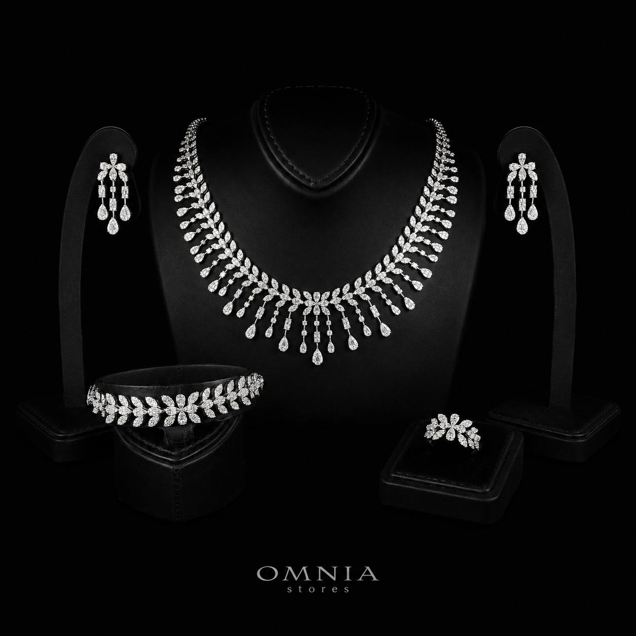 Omnia Fawziya White Bridal Full Set in 925 Silver High Quality Simulated Diamonds