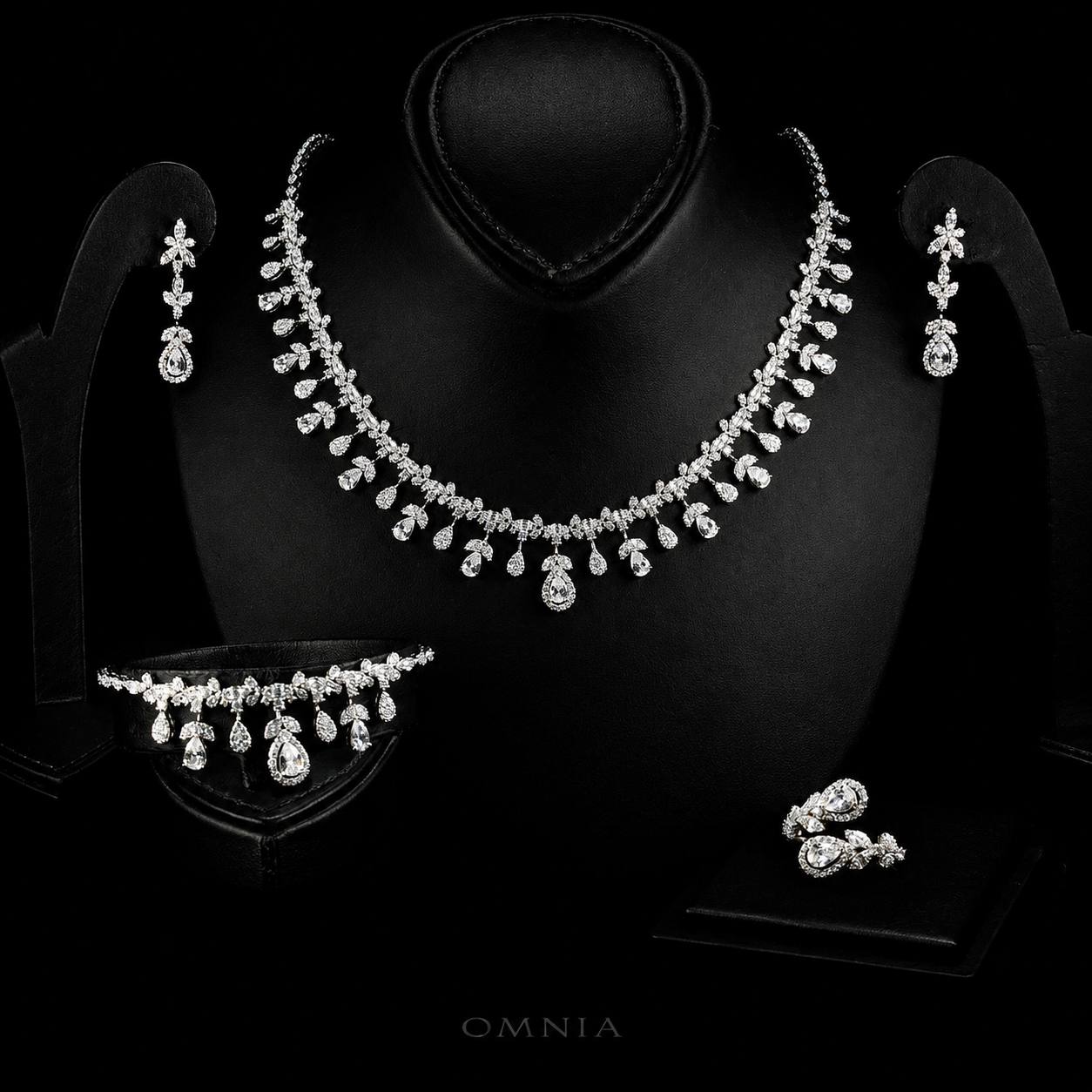Omnia Kaamla White Bridal Full Set in 925 Silver High Quality Simulated Diamonds