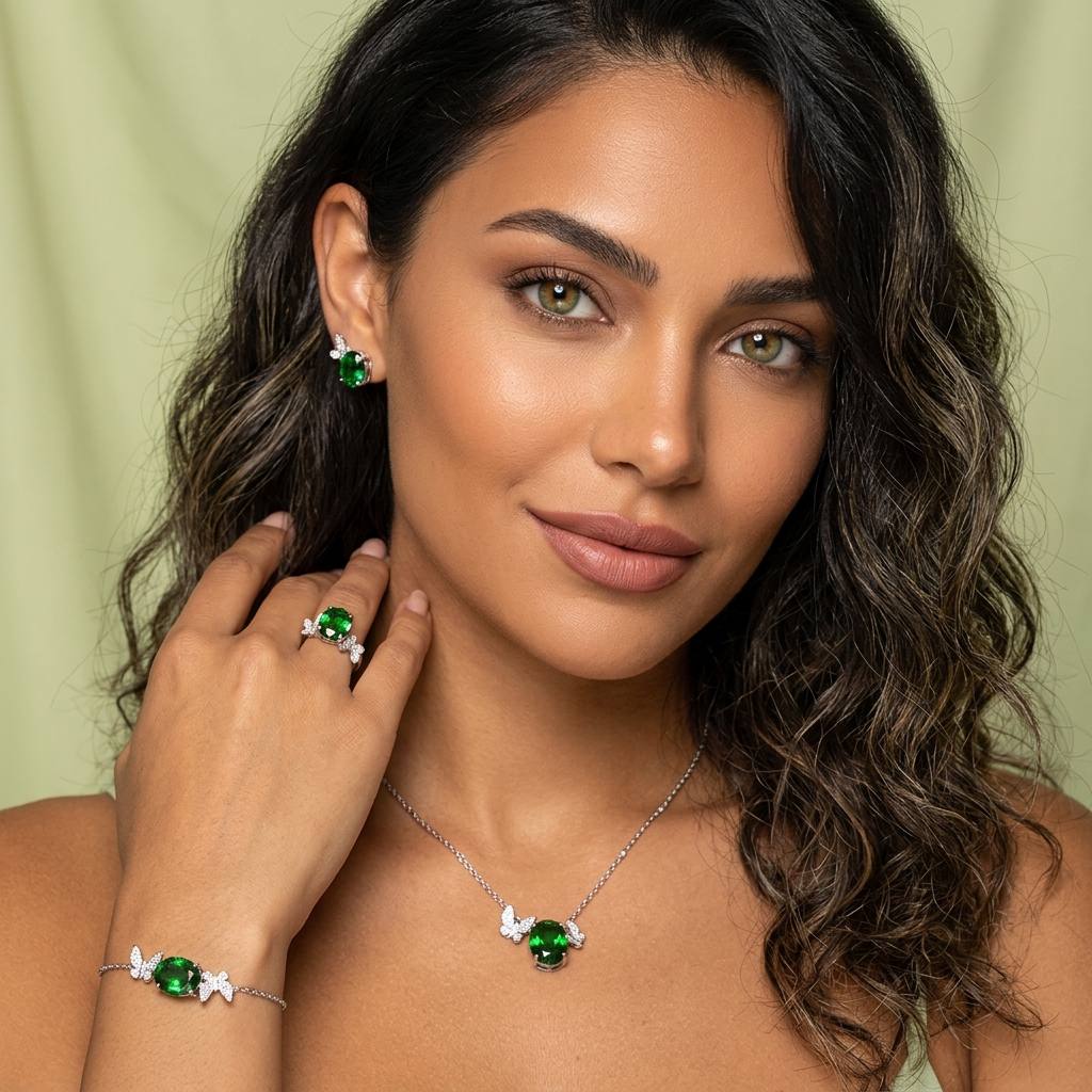 Omnia Maysun Green Full Set In 925 Silver High Quality Simulated Diamonds - Image 2
