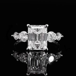 Hanifa White Moissanite Emerald Cut Ring GRA Certified in High Quality 925 Silver 7x9mm 3ct