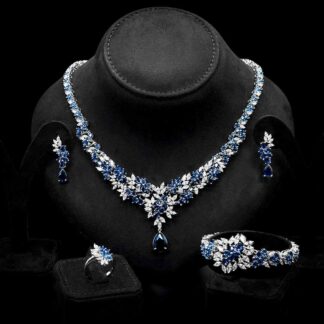 Omnia Nourah Blue Luxury Bridal Full Set in High Quality Zircon Stone in Rhodium Plated