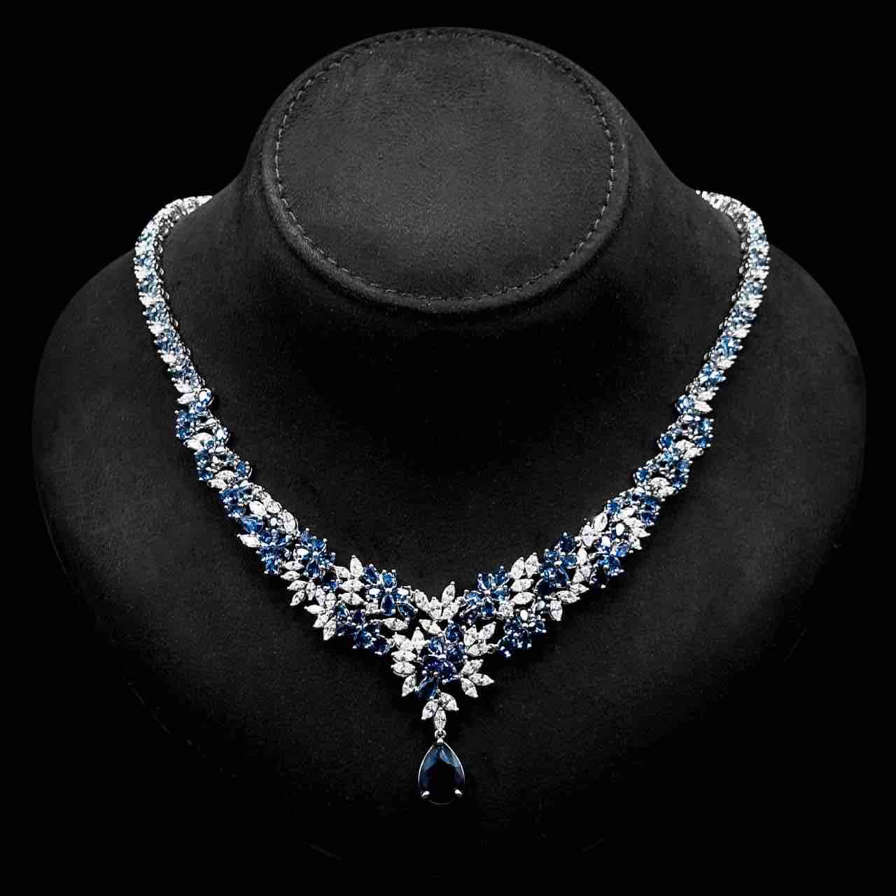Omnia Nourah Blue Luxury Bridal Full Set in High Quality Zircon Stone in Rhodium Plated - Image 2