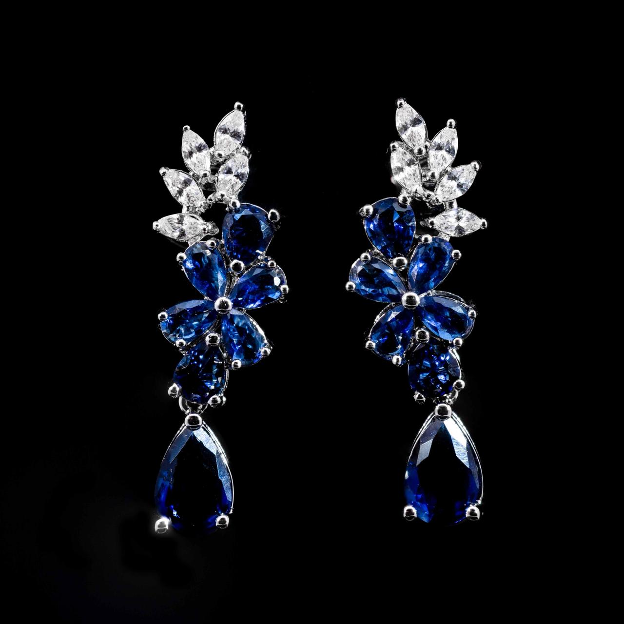 Omnia Nourah Blue Luxury Bridal Full Set in High Quality Zircon Stone in Rhodium Plated - Image 3