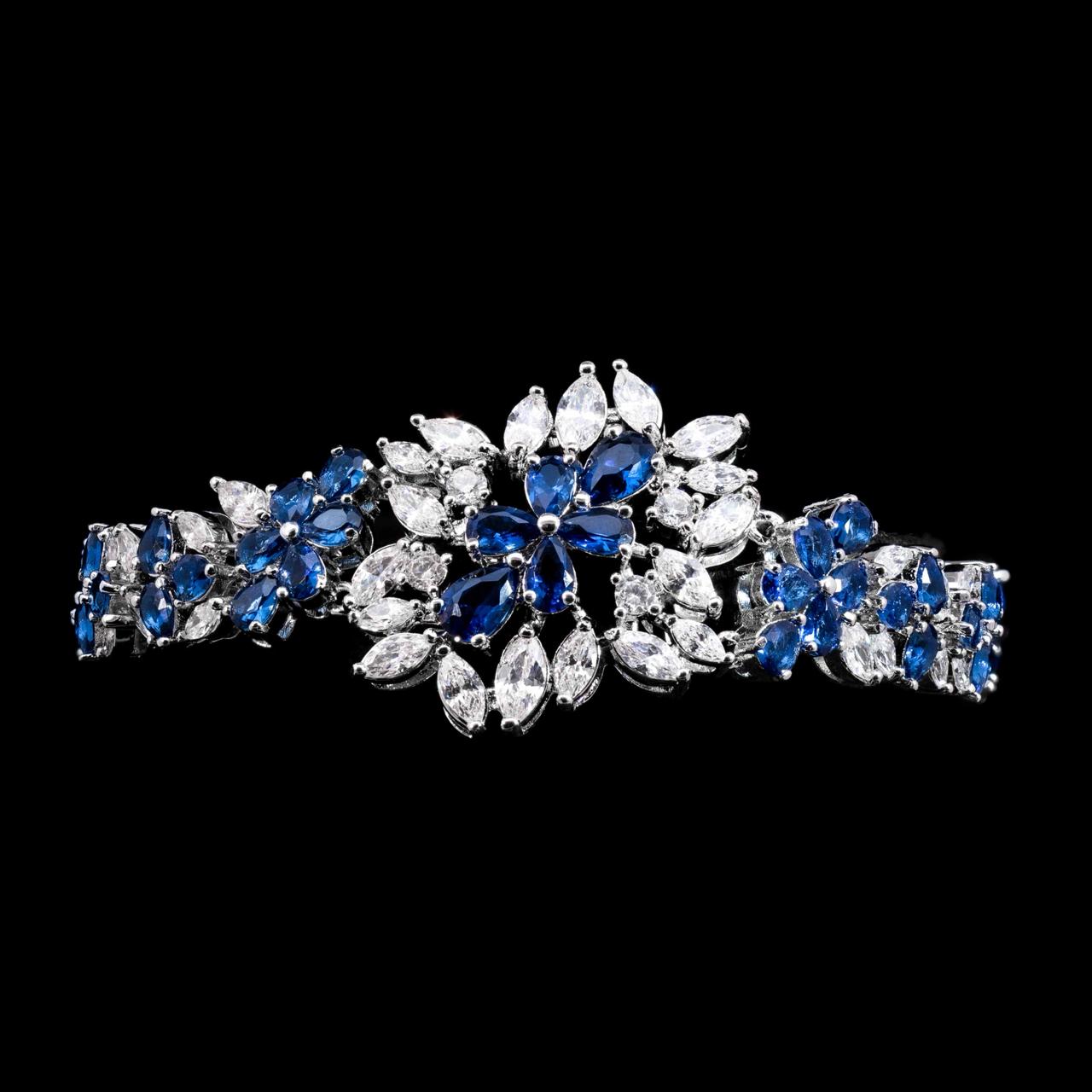 Omnia Nourah Blue Luxury Bridal Full Set in High Quality Zircon Stone in Rhodium Plated - Image 4