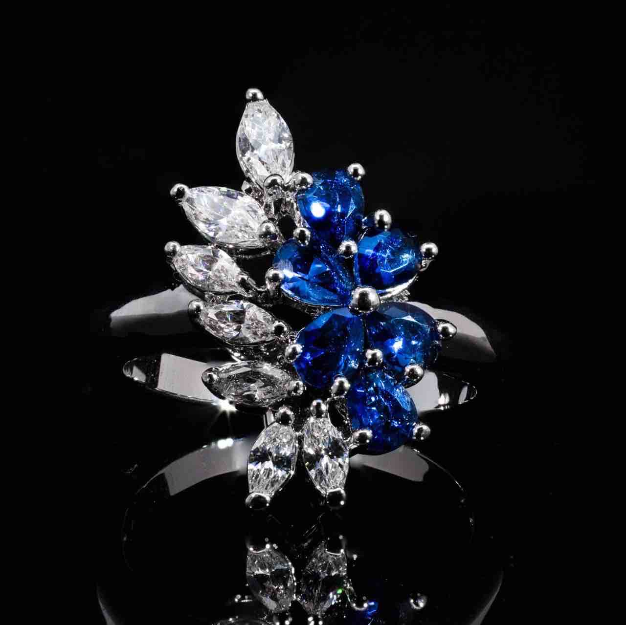 Omnia Nourah Blue Luxury Bridal Full Set in High Quality Zircon Stone in Rhodium Plated - Image 5