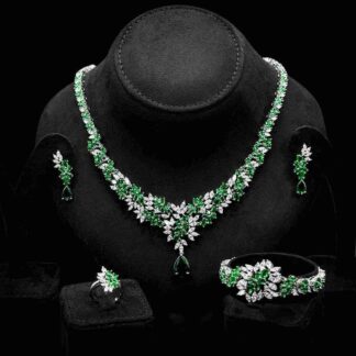 Omnia Nourah Green Luxury Bridal Full Set in High Quality Zircon Stone in Rhodium Plated
