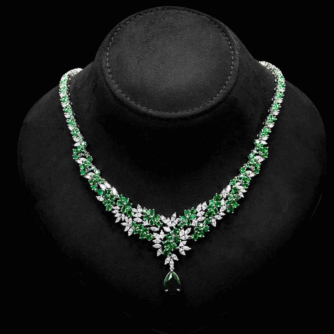 Omnia Nourah Green Luxury Bridal Full Set in High Quality Zircon Stone in Rhodium Plated - Image 2