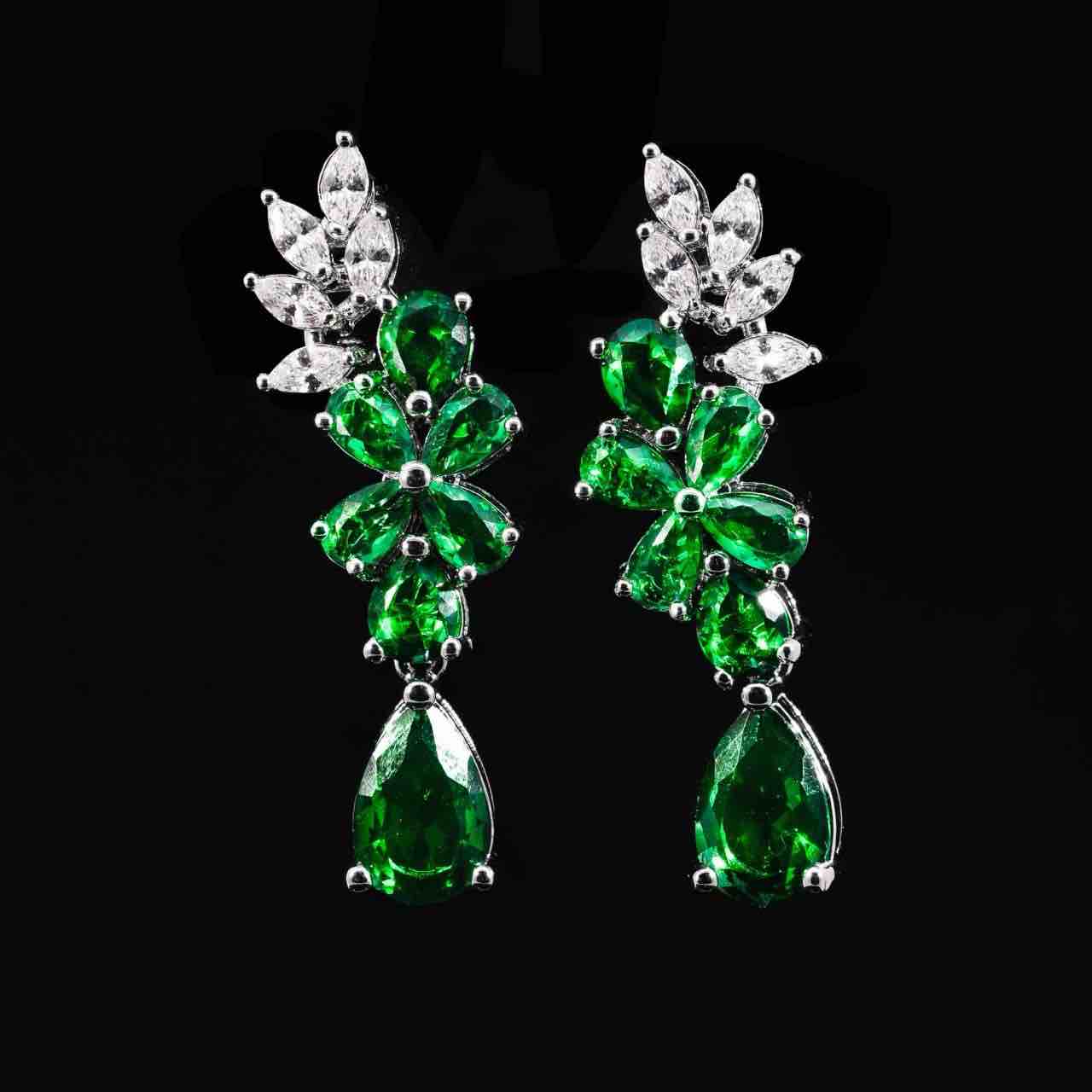 Omnia Nourah Green Luxury Bridal Full Set in High Quality Zircon Stone in Rhodium Plated - Image 3