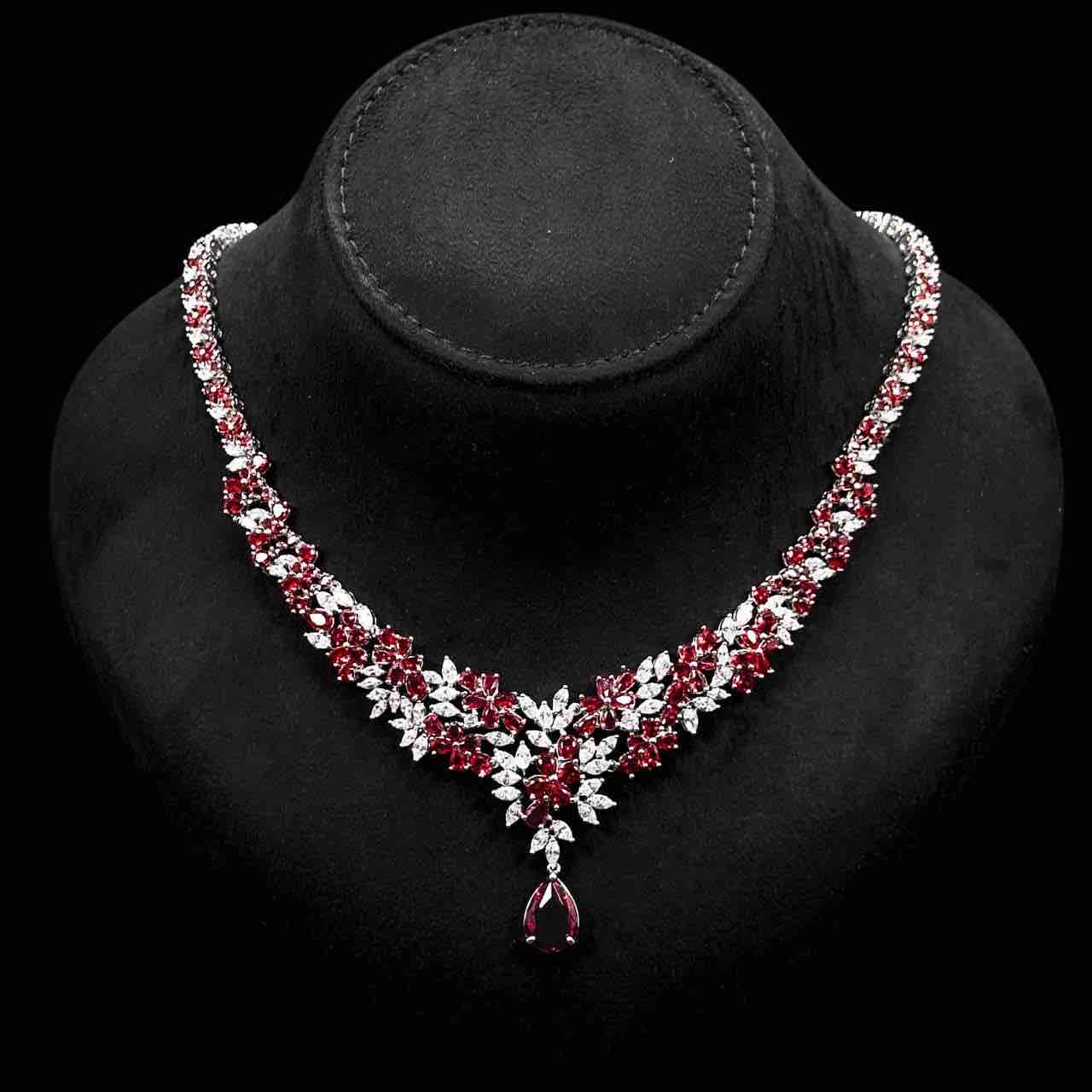 Omnia Nourah Red Luxury Bridal Full Set in High Quality Zircon Stone in Rhodium Plated - Image 4