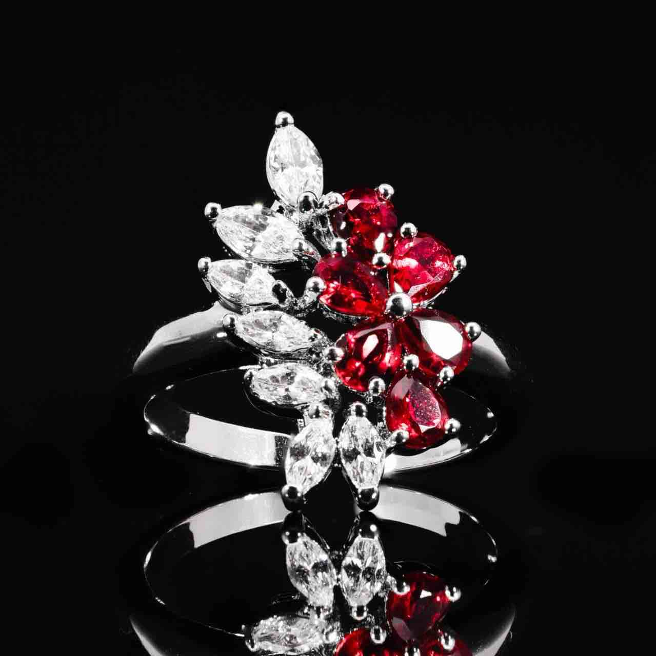 Omnia Nourah Red Luxury Bridal Full Set in High Quality Zircon Stone in Rhodium Plated - Image 7