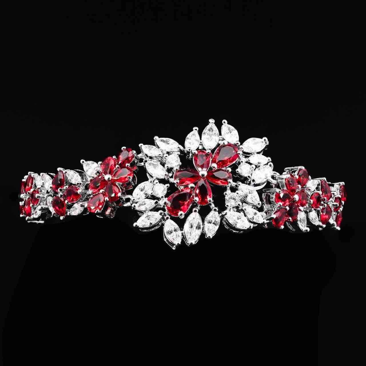 Omnia Nourah Red Luxury Bridal Full Set in High Quality Zircon Stone in Rhodium Plated - Image 6