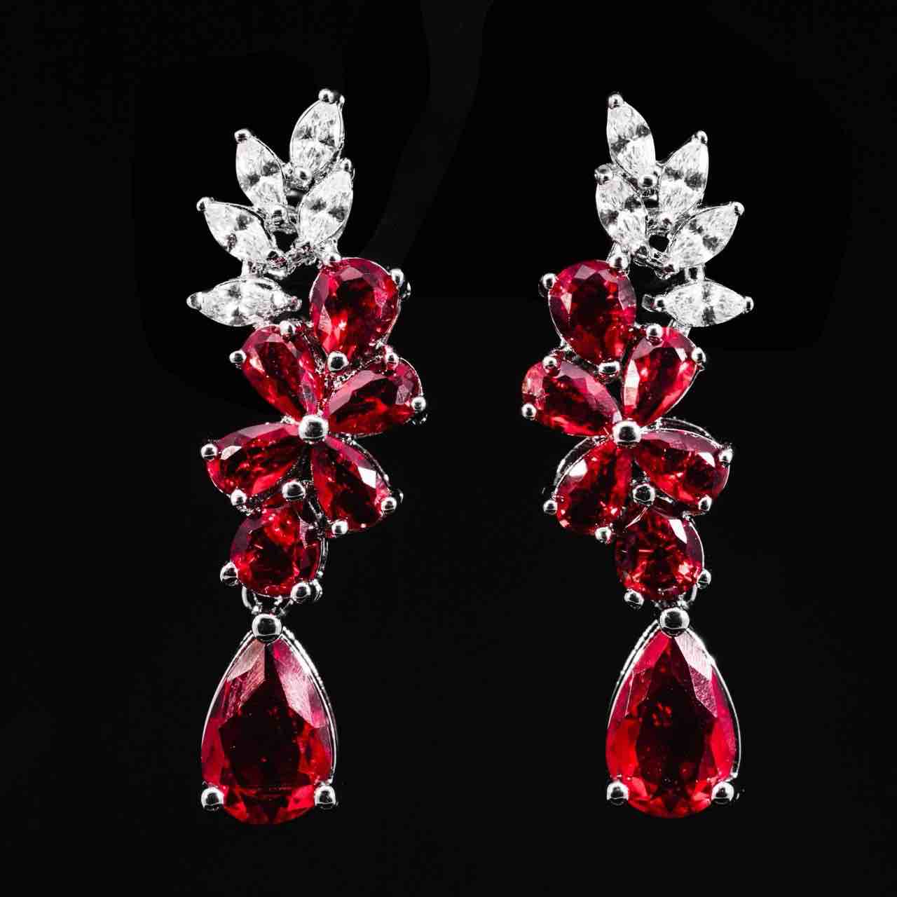 Omnia Nourah Red Luxury Bridal Full Set in High Quality Zircon Stone in Rhodium Plated - Image 5