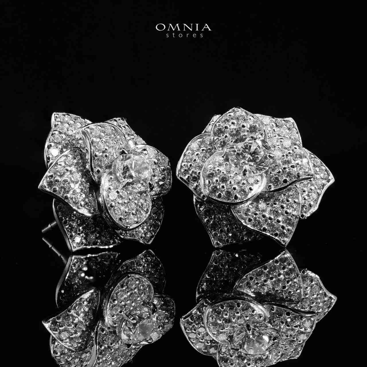Omnia Nazira Silver Flower Earrings in 925 Silver Accessories High Quality Simulated Diamonds - Image 3
