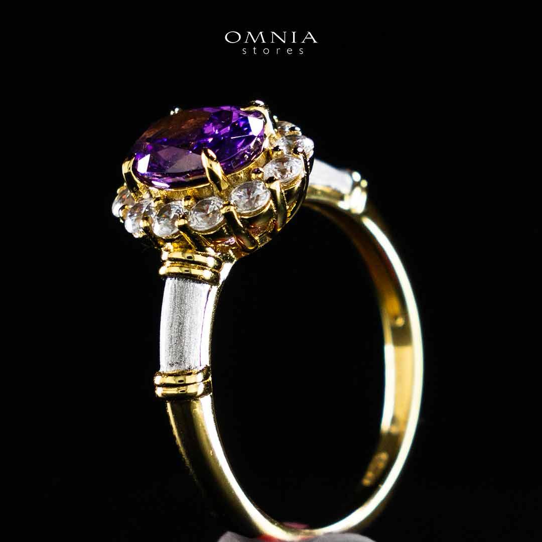 Omnia Amalya Flower Purple Gold Ring In 925 Silver High Quality Lab Crafted Stones - Image 3