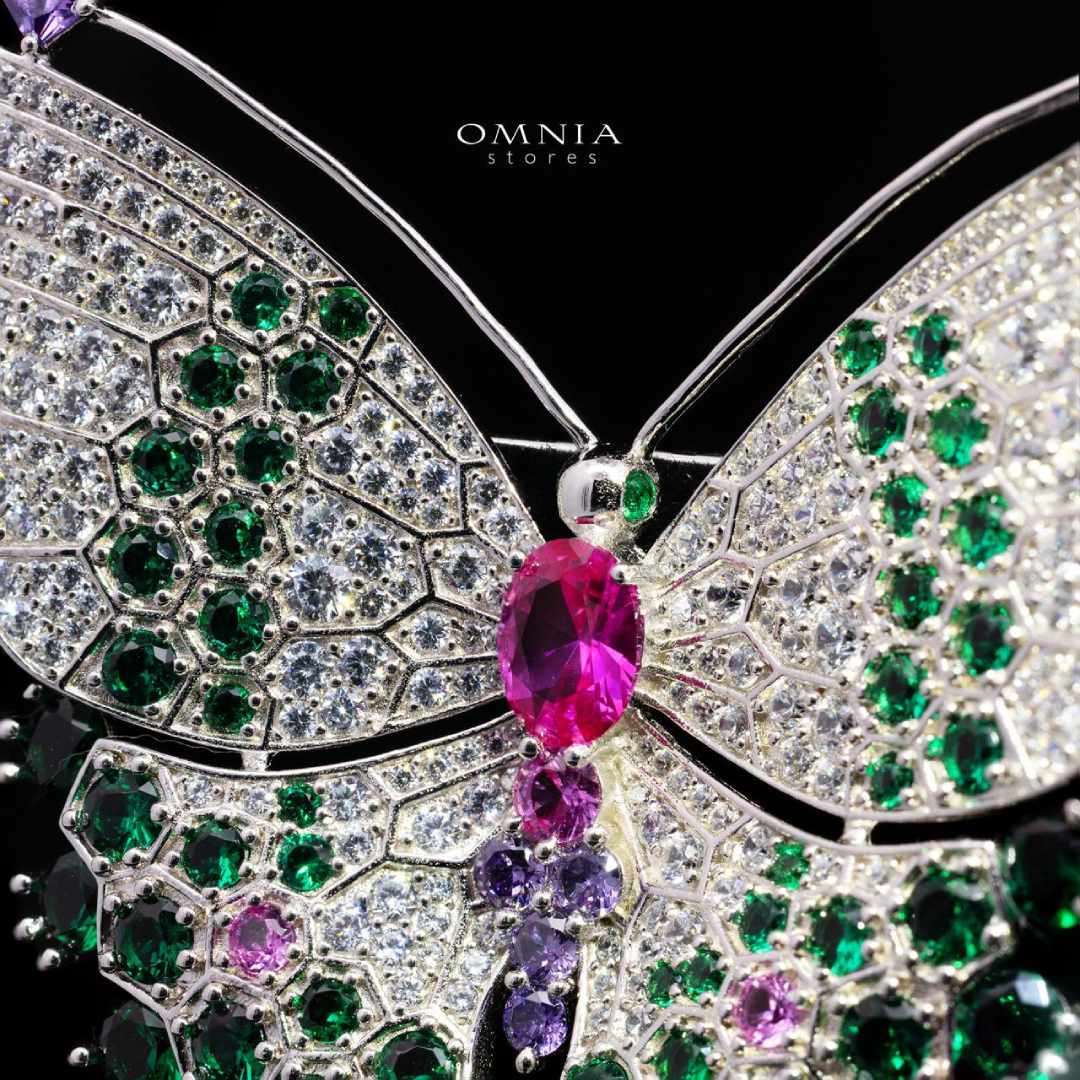 Omnia Nafisa Multi Color Butterfly Silver brooch in 925 Silver High Quality Simulated Diamonds Stones - Image 2