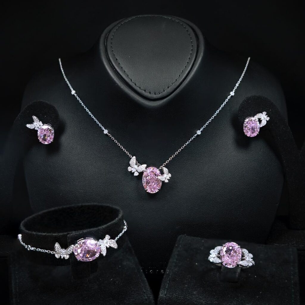 Omnia Maysun Pink Full Set In 925 Silver High Quality Simulated Diamonds