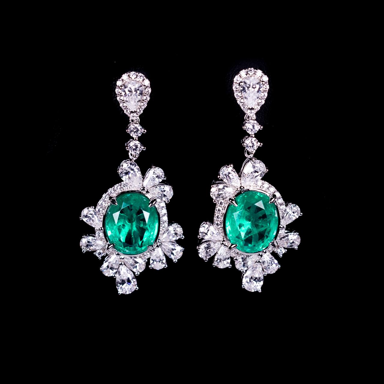 Omnia Saiyyda White and Green Drop Earrings In 925 Silver High Quality Certified Lab Crafted Stones - Image 2