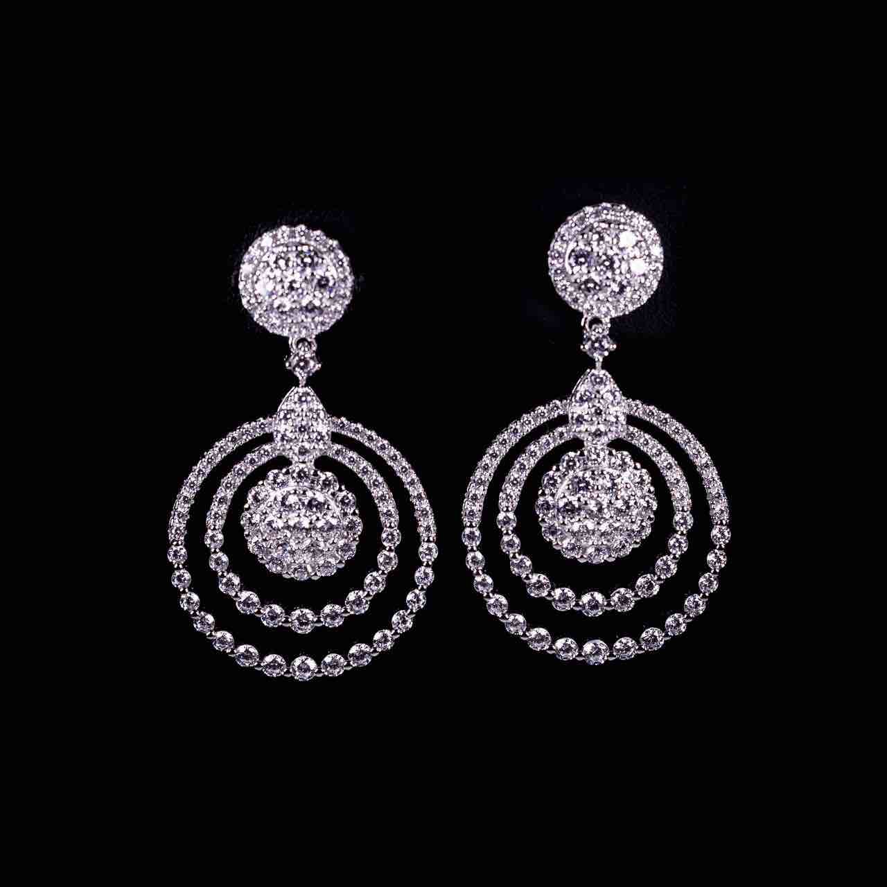 Omnia Rafeea White Silver Drop Earrings With High Quality Certified Lab Crafted Stones In 925 Silver