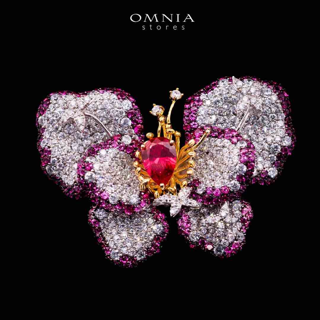 Omnia Thameena Multi Color Butterfly Silver brooch in 925 Silver High Quality Simulated Diamonds Stones - Image 2