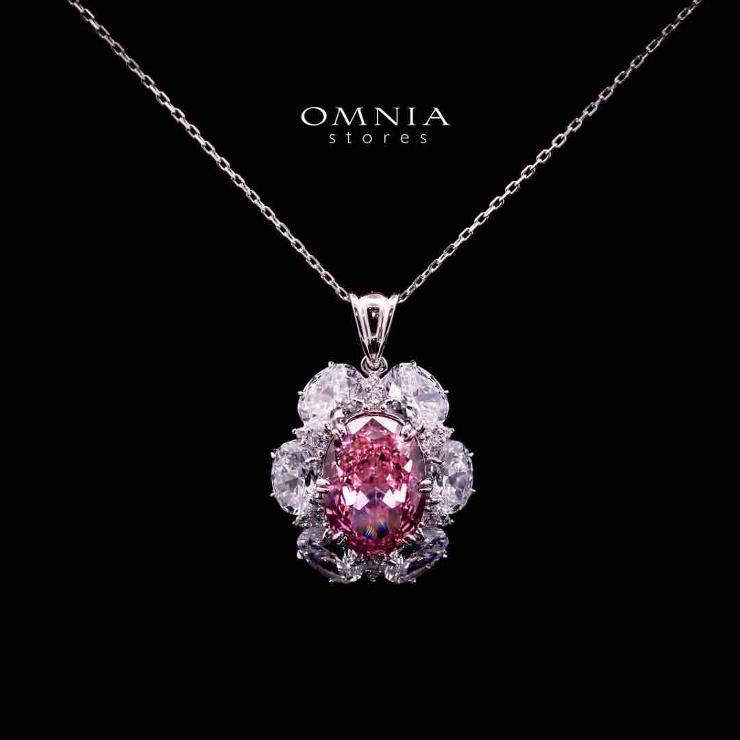 Omnia Beeta Pink and White Flower Silver Necklace in 925 Silver High Quality Simulated Diamonds Stones - Image 2