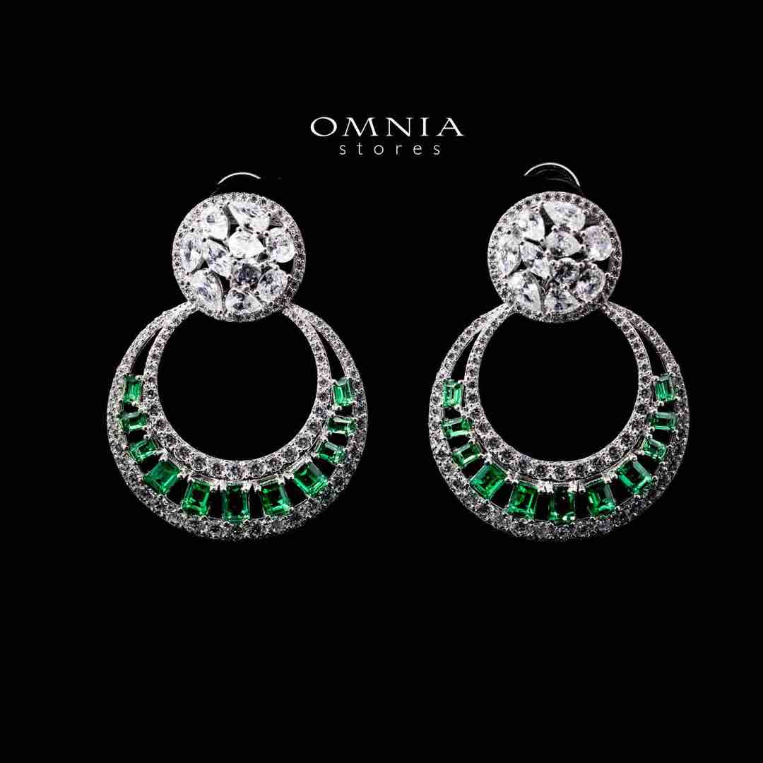 Omnia Hilf Green Silver Drop Earrings in 925 Silver High Quality White Simulated Diamond Stones - Image 2