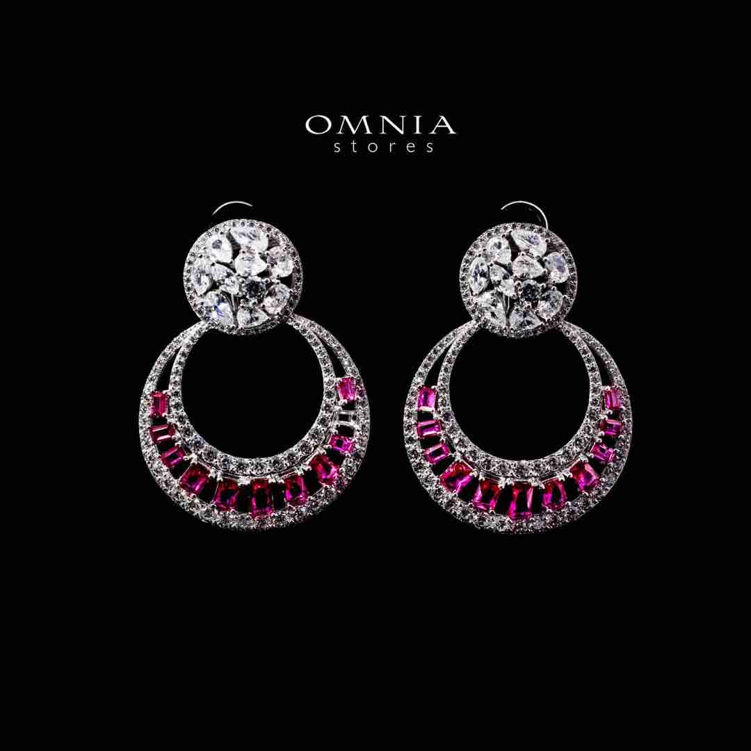 Omnia Hilf Red Silver Drop Earrings in 925 Silver High Quality White Simulated Diamond Stones - Image 2