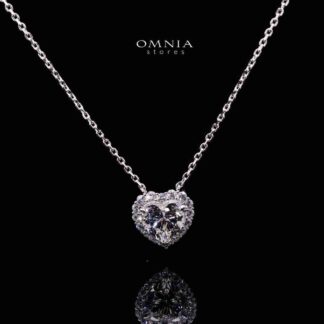 Omnia Mahreen White Heart Pendant Necklace In 925 Silver High Quality Certified Lab Crafted Stones