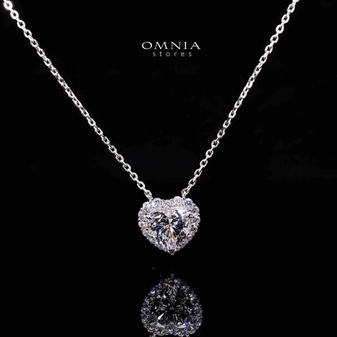 Omnia Mahreen White Heart Pendant Necklace In 925 Silver High Quality Certified Lab Crafted Stones - Image 4