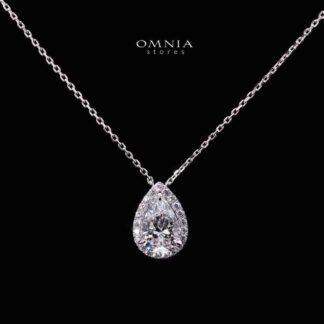 Omnia Fariah White Pear Pendant Necklace In 925 Silver High Quality Certified Lab Crafted Stones
